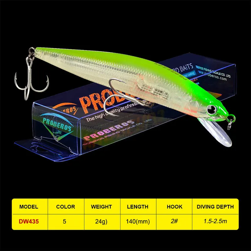 1 шт. рыболовная приманка PRO BEROS 5 51 &quot 14 см/24 8 г 0 87 УНЦИЙ БЛЕСНА с 2 # крючками цветов