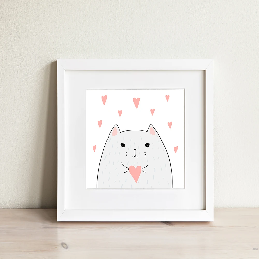 Allenjoy Детские постеры с животными принтами мультяшный Кот Румяна сердце детская