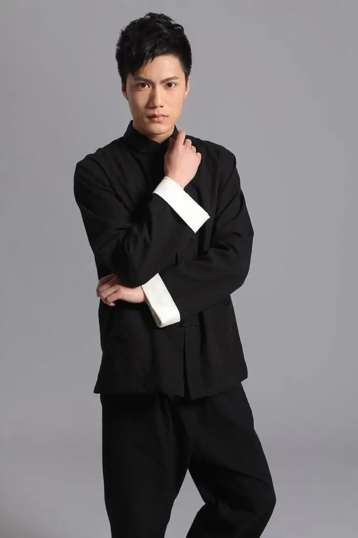 Серый длинный рукав Традиционный китайский куртка 100% хлопок kunt фу форма Wing chun