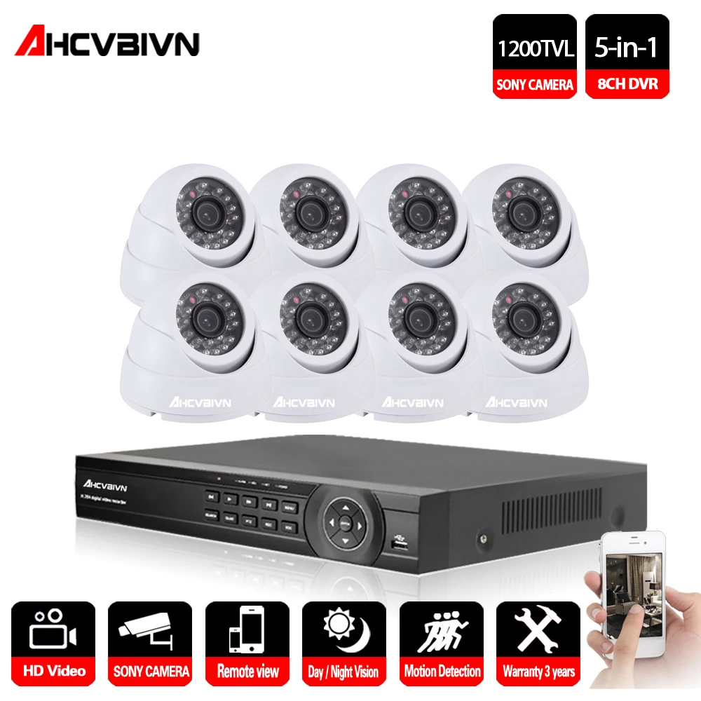 Система видеонаблюдения AHCVBIVN 8CH CCTV Security Kit 8PCS 1200TVL Dome Camera ночное видение 1080P