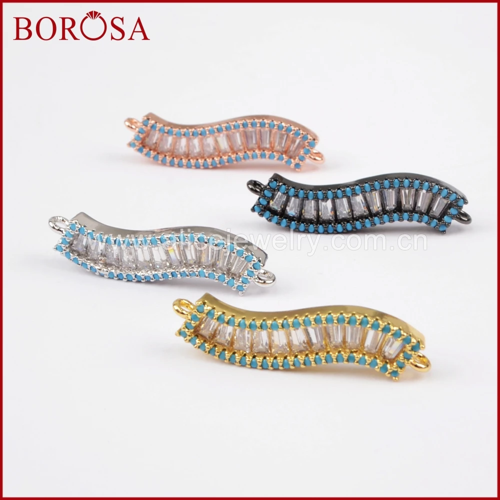 BOROSA Wholesale New S Shape Blue CZ Pave Cubic Zirconia Crystal Connector Druzy Pendant for Women Necklace Making WX586 | Украшения и