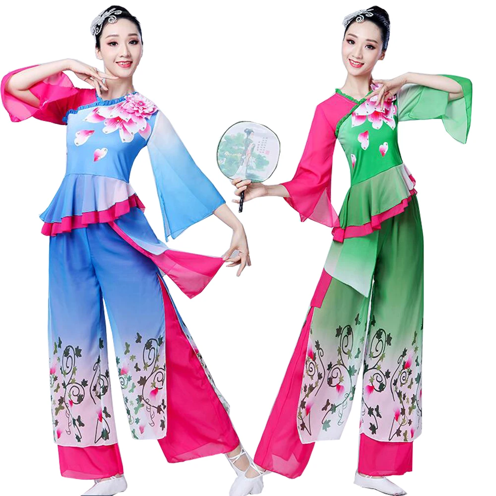 

Girls Ballroom Traditional Chinese National Costumes Women Yangko Dancing Outfits Female Modern Fan Dance Clothes for Stage wear