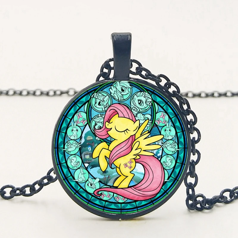 1 My Little Horse Baoli Poni ожерелье принцессы Радуга лошадь искусство Круглое Стеклянное изображение девочки дети ожерелье мультфильм ювелирные изделия - Окраска металла: 1