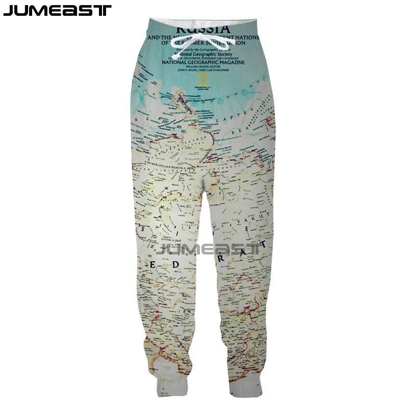 Бренд Jumeast мужские и женские повседневные длинные брюки с 3D принтом карты