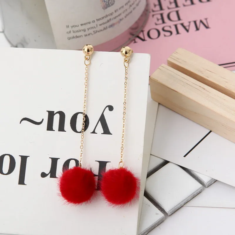 Женские длинные серьги в Корейском стиле с помпоном для волос|long earrings|earrings longplush