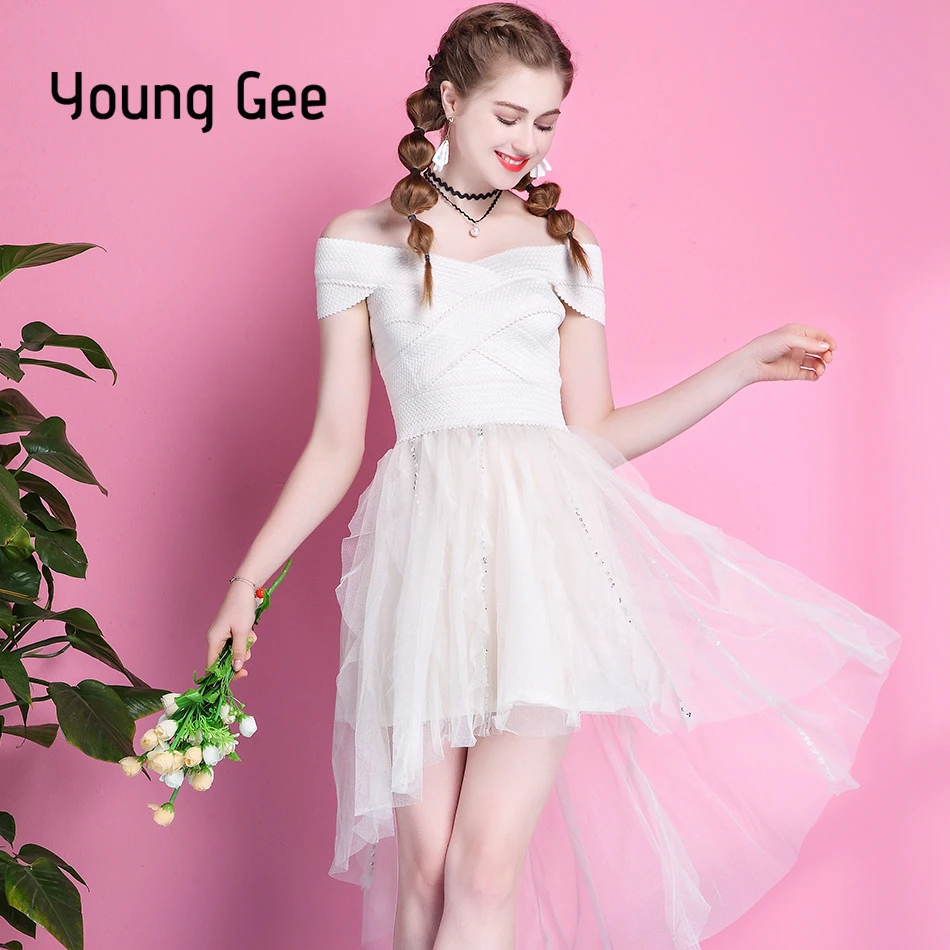 Женское Бандажное платье с открытыми плечами YoungGee элегантное Сетчатое