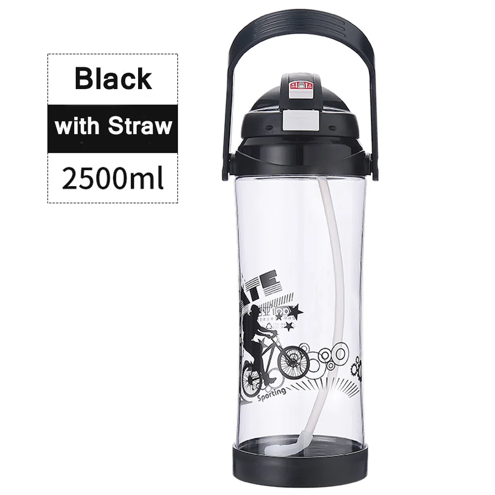 2500ml black straw 2500 мл/3000 мл 80 унций/96 унций Экологичная пластиковая бутылка для воды для взрослых ручная ручка космическая Спортивная альпинистская походная соломенная бутылка для воды - Цвет: 2500ml black straw