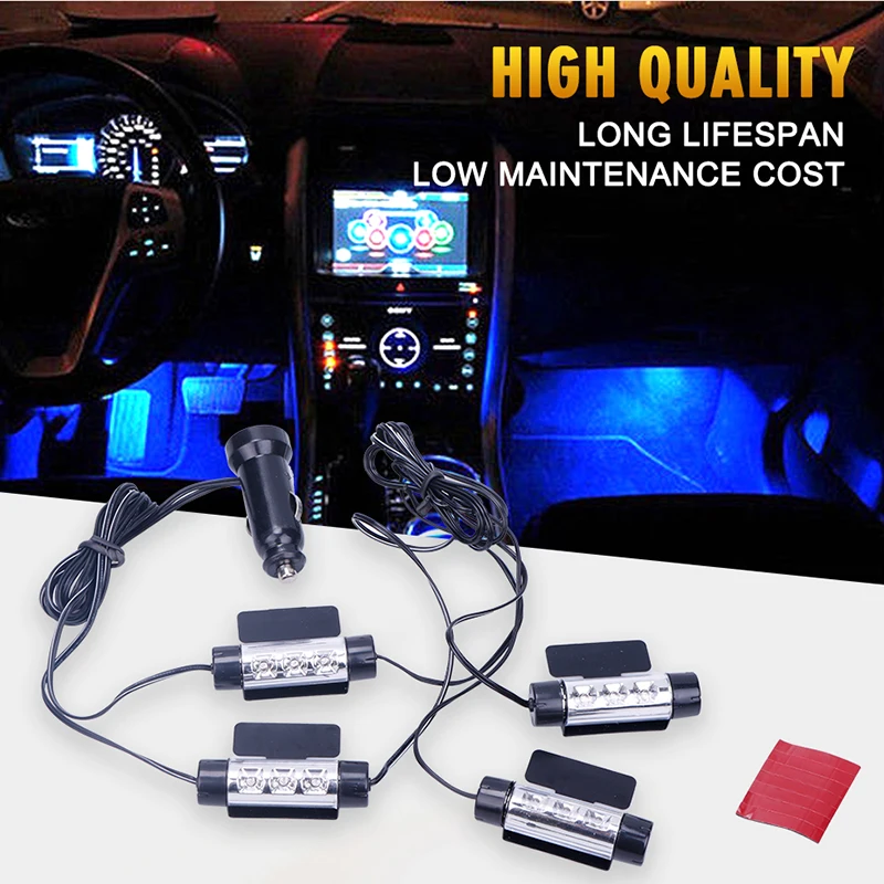 4 x 3 led blue car decorative lights 12v 4-in-1 neon interior light decoration atmosphere lighting lamp | Автомобили и мотоциклы