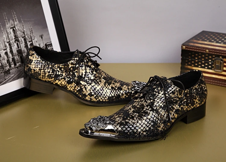 Черные кожаные мужские туфли оксфорды с принтом Мужские модельные на шнуровке