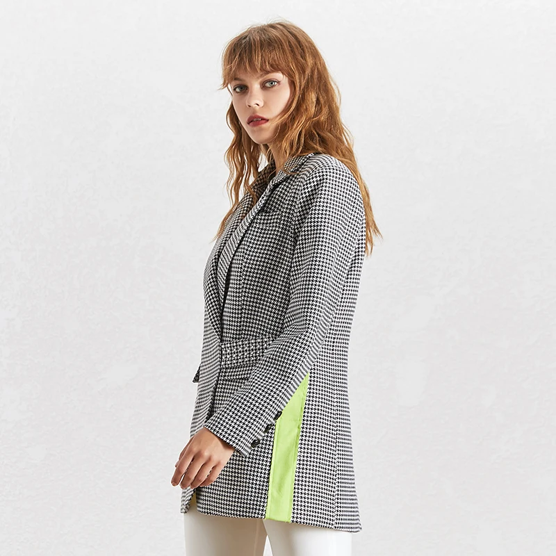 Женский клетчатый Блейзер TWOTWINSTYLE элегантный блейзер с отложным воротником и