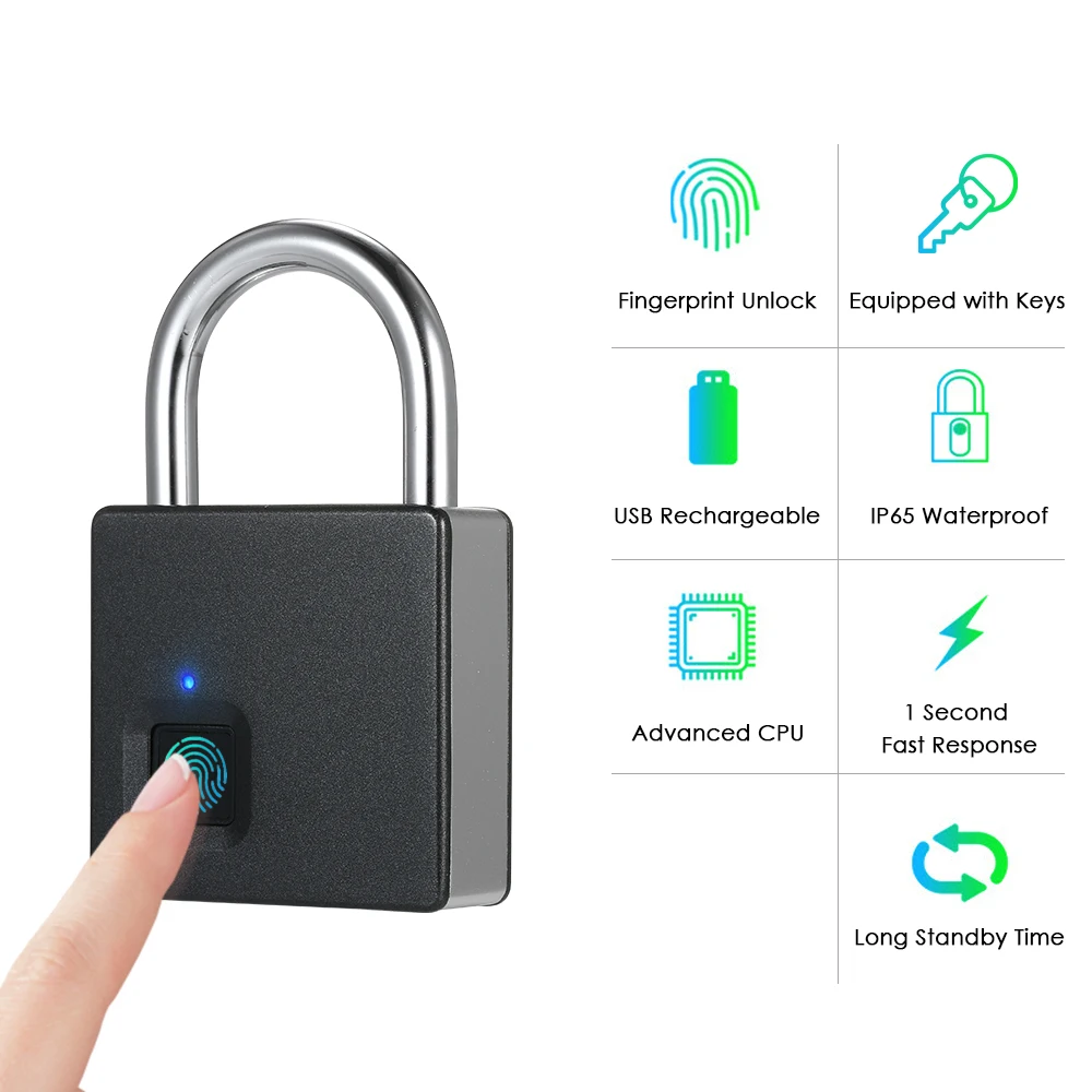 10 комплектов отпечатков пальцев умный замок USB Перезаряжаемый водонепроницаемый