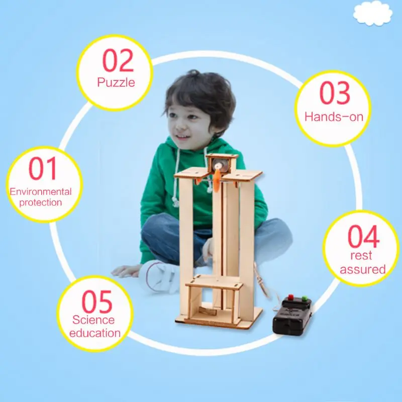 DIY Электрический Лифт модель детей мальчик игрушки научный эксперимент Пазлы
