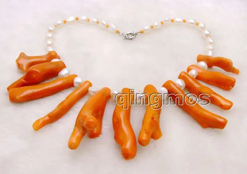 Big 8*70mm GENUINE Pink Branch shape Coral and 7-9mm White Baroque Pearl 18&quot Necklace-nec6163 Wholesale/retail Free shipping | Украшения