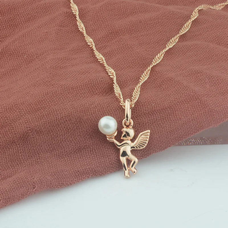 Женский кулон с искусственным жемчугом FJ ожерелье из цепочек розового золота 585