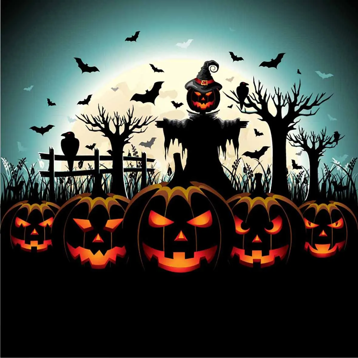 Фон Allenjoy для Хэллоуина Тыква пугало летучие мыши Ворон Ночь Луна лес фон
