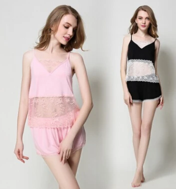 

2016 NEW sexy pijamas set Women Sleepwear ladies summer shorts set Spaghetti Strap Lace Sexy Pajama Set