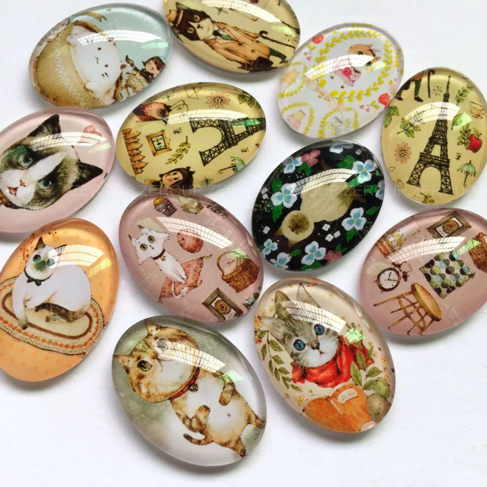 

ZEROUP 30x40mm Handmade Photo Glass Cabochons Mixed Pattern Domed Oval Jewelry Accessories Supplies for Jewelry 10pcs/lot TP-358