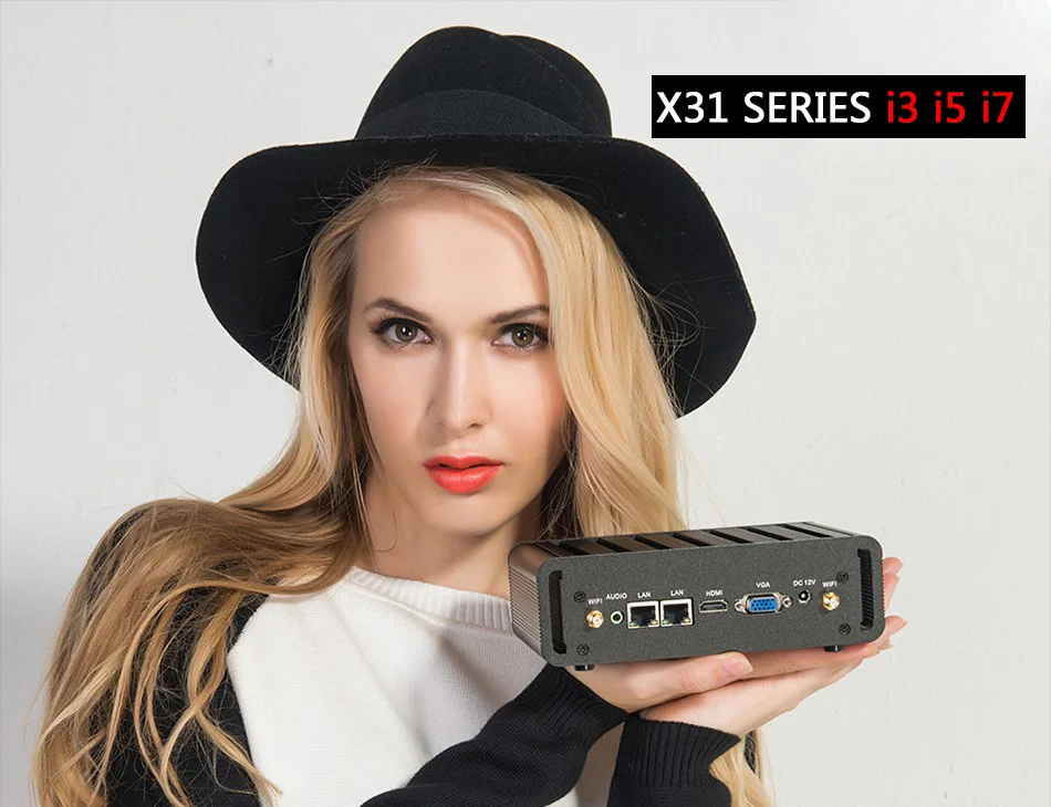 Мини ПК Intel Core i7 5500U i5 5200U i3 5005U Линукс Windows двойной гигабитный LAN Dual COM RS232 Порты HDMI VGA 4xUSB3. 0, Wi-Fi, HTPC