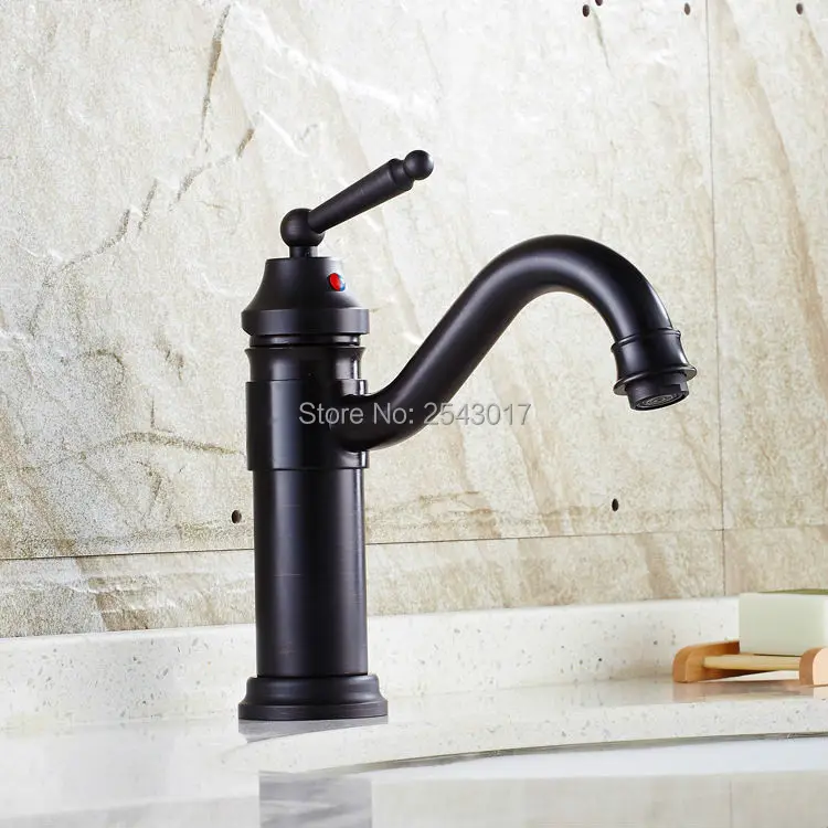

Black Faucet Swivel Long Spout Bathroom Basin Mixer Elegant Oil Rubber Finish Sink Mixer Tap ZR251