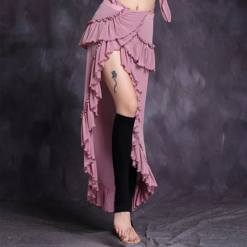 Pink Новая Одежда для танцев танец живота Костюмы костюм аксессуары Половина Круглая обертка пояс хип шарф живота юбка для танцев эластичные(с Штаны - Цвет: Pink