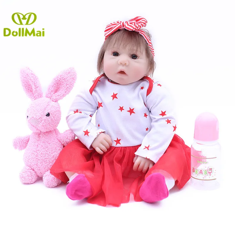 

Real baby reborn girl dolls 45cm handmade silicone reborn baby dolls toys with pink rabbit Bebes reborn menina bonecas