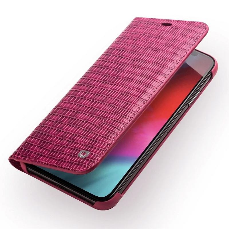 Rose QIALINO роскошный Ультратонкий женский чехол для телефона ручной работы для iPhone X/XR/XS из натуральной кожи Модный женский флип-чехол для iPhone XS Max - Цвет: Rose
