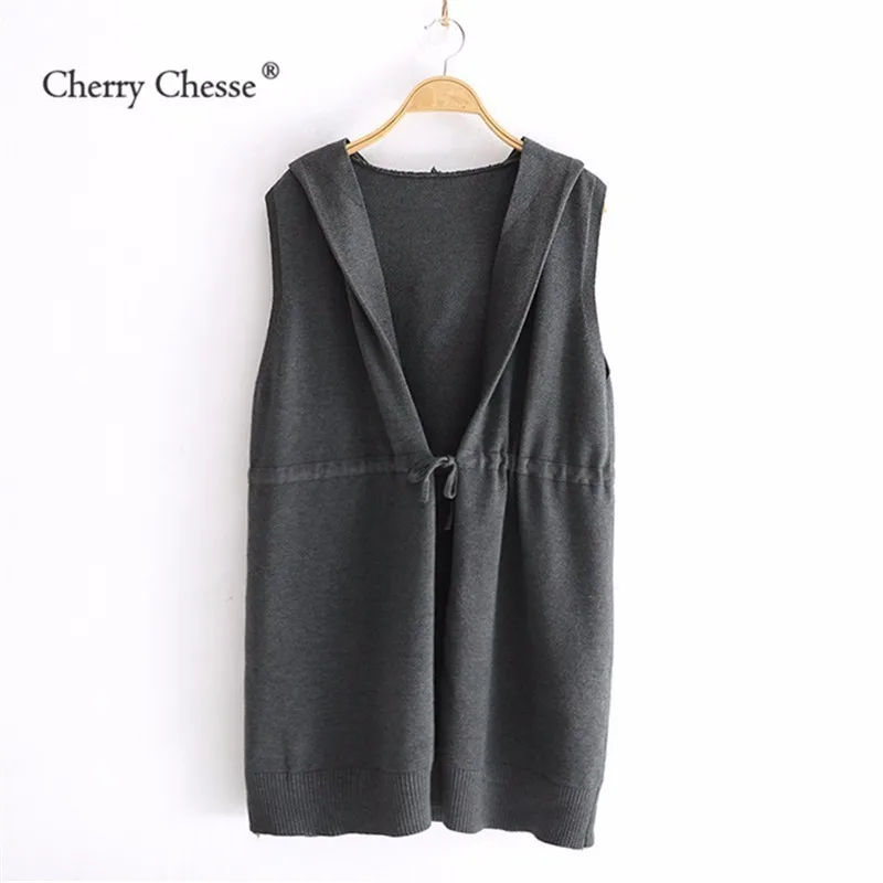 Cherry Chesse Harajuku жилет с кулиской одноцветное для женщин капюшоном Открыть стежка