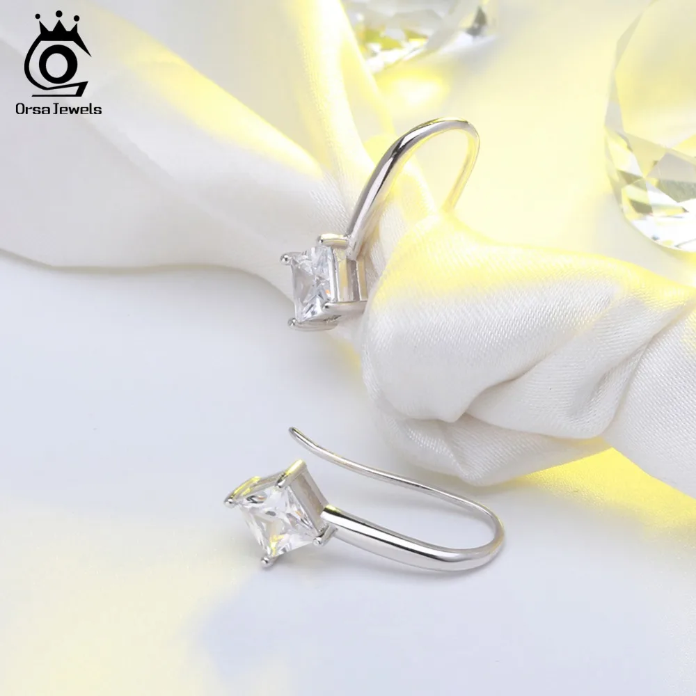 ORSA JEWELS 925 Стерлинговое Серебро Висячие серьги для женщин с прозрачным AAA