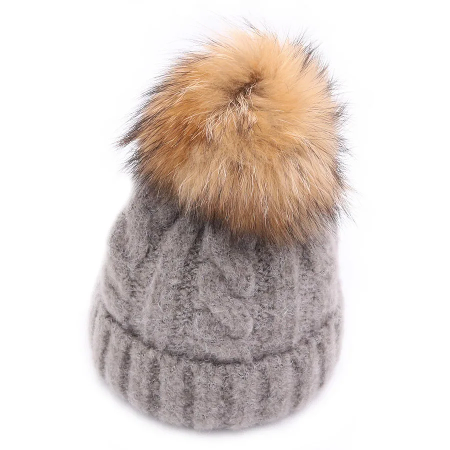 New Design Winter Kid Warm Baby Hats With Real Raccoon Fur Ball Solid Beanies 1 To 4 Years Old Children Caps 2018 Arrival | Аксессуары