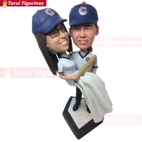 chicago cubs personalized wedding cake topper bobble head baseball cake topper cubs groom holding bride cake topper bobblehead