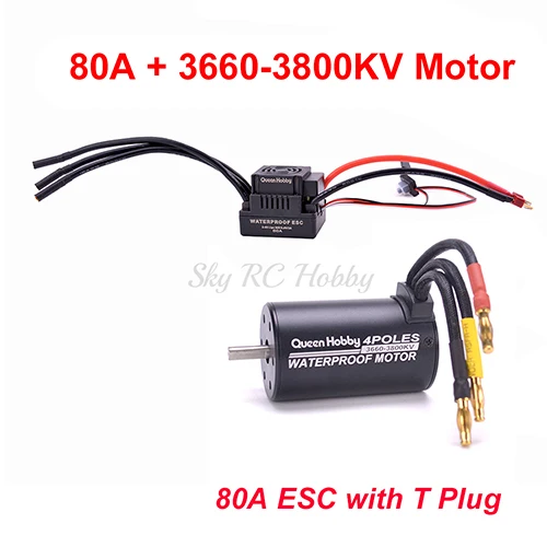 80A and 3660-3800KV Водонепроницаемый 3660 3300KV 3800KV/3670 2150KV 2650KV бесщеточный мотор+ S-80A 80A/S-120A 120A 2-4S ESC для 1/8 1:8 RC автомобилей грузовых автомобилей - Цвет: 80A and 3660-3800KV