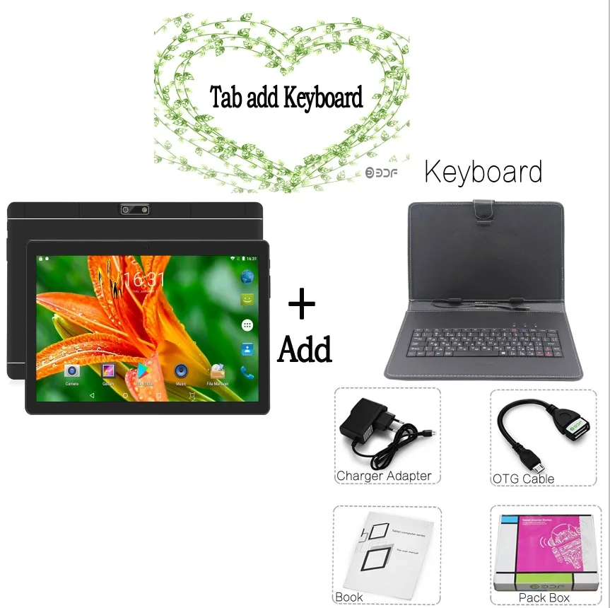 Add Keyboard Новинка, 10 дюймов,, 4G, LTE, с функцией звонка, Android 7,0, четыре ядра, Android, планшет, WiFi, Bluetooth, gps, планшеты, 4 Гб+ 64 ГБ, планшетный ПК, 7 - Комплект: Add Keyboard