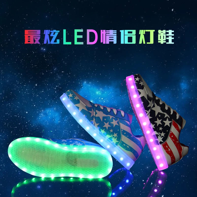 2017 Luminous Flag Light Up LED Shoes Fashion Men Superstar Glowing Chaussure Led Unisex Lovers Casual Flash Lumineuse For Adult | Обувь