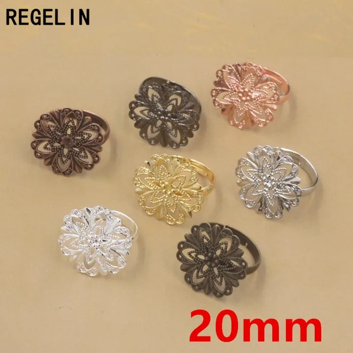 REGELIN регулируемые античные бронзовые полые цветочные мотивы кольца Круглые 20 мм винтажные 10 шт./лот DIY вечерние ювелирные изделия для женщин anillos