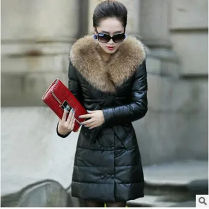 

New Brand fur collar coat 2019 winter jacket women long leather down jackets plus size cotton-padded parkas female S-5XL A321