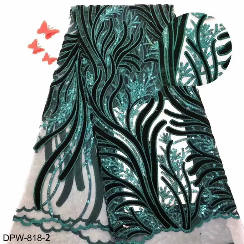 dark green Milylace, модная кружевная ткань с вышивкой золотого цвета, 5 ярдов, бархатная кружевная ткань с вышивкой, сетчатая кружевная ткань с блестками, вечерние DPW-818 - Цвет: dark green