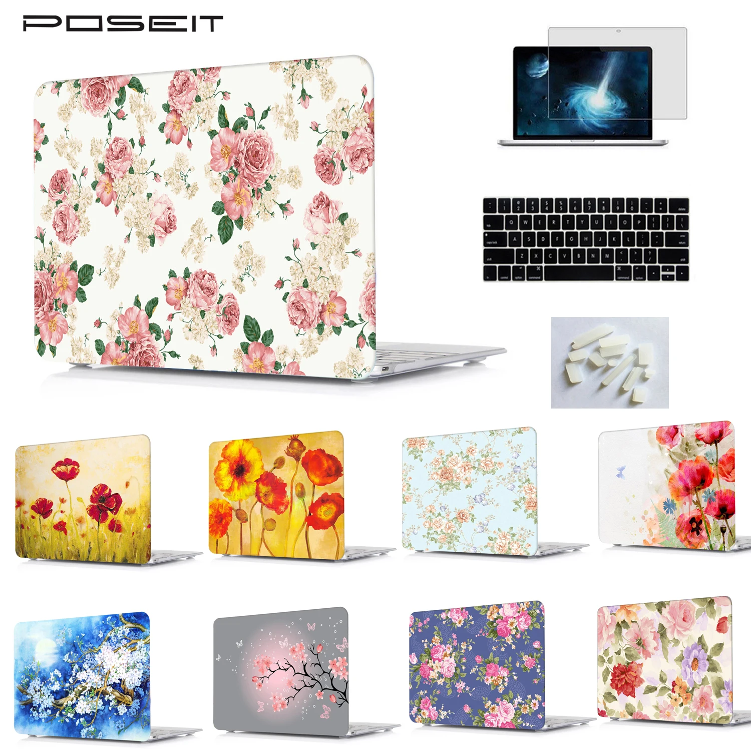 Жесткий чехол с цветочным принтом для клавиатуры ЖК пленка Macbook Pro 13 3/15 4 &quotAir