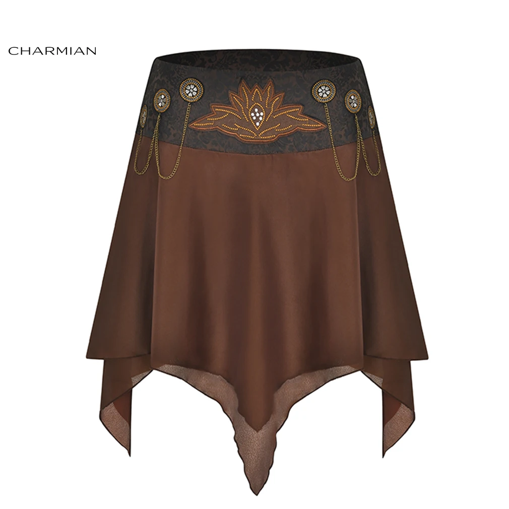 

Charmian Women's Retro Steampunk Embroidered and Chains Detail Multi-layered Asymmetrical Hemline Skirt