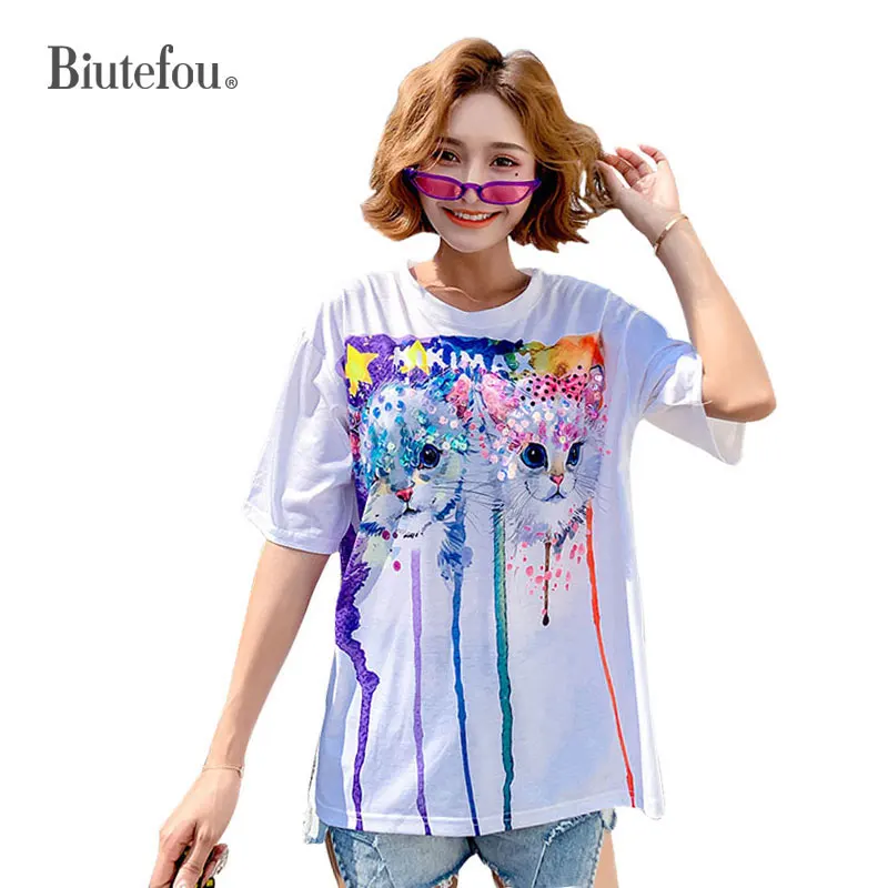 Женская футболка с граффити весенне-летняя пайетками 2020 | одежда
