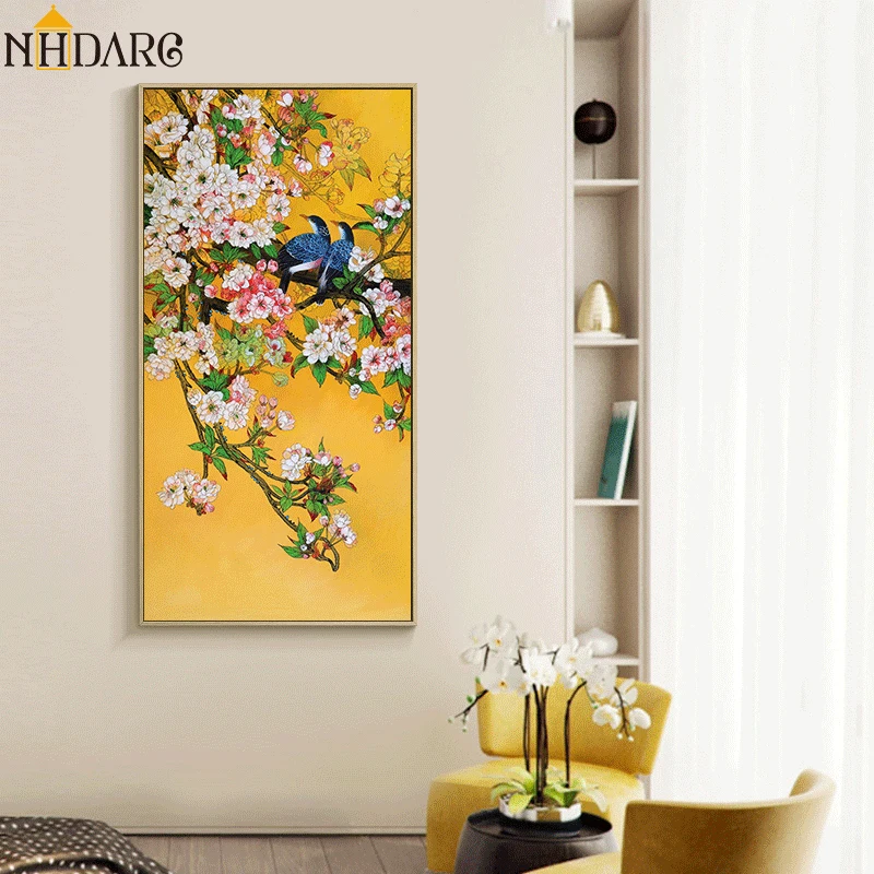 3 Панели в китайском стиле цветы сливы плакаты с птицами и принтами Картина на