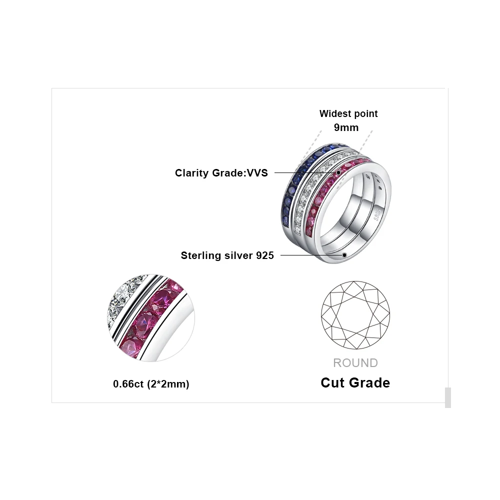 Jewelrypalace три стека 1.8ct круглый создан Рубин Сапфир Свадебный коктейль группа