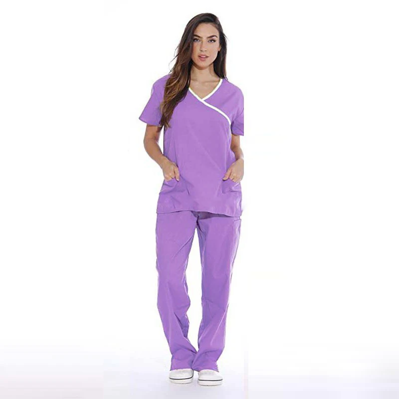 Short Sleeve Medical Suit Scrub Suits Dental Beautician Oral Pet Operating Room Surgical Gown Top+ Pant Female Uniform Summer