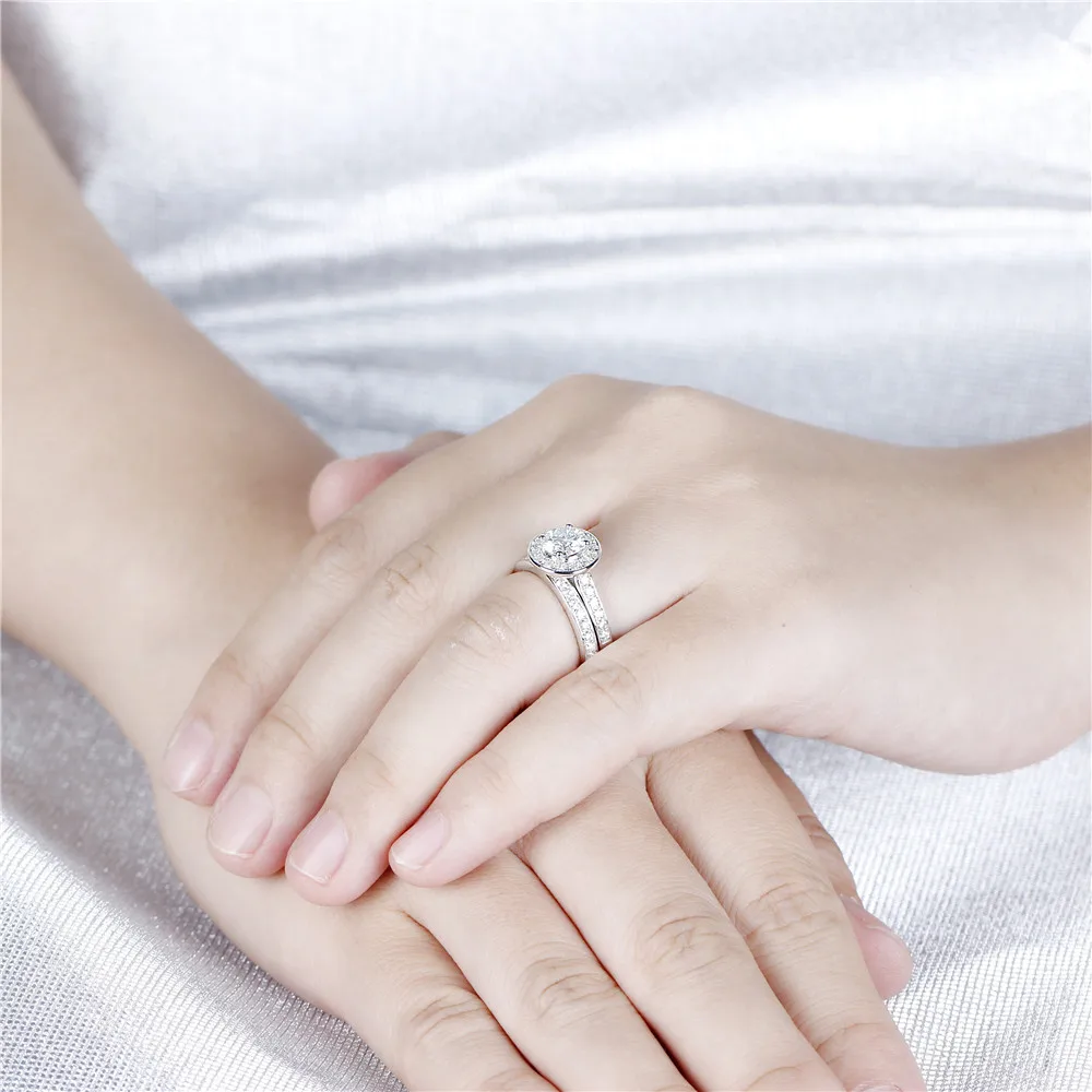 DovEggs Стерлинговое Серебро 925 пробы центр 1ct 6 5 мм H цвет Moissanite Halo набор свадебных