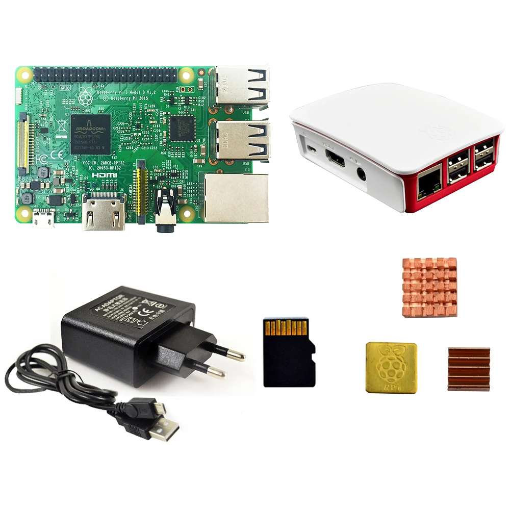 Raspberry pi 3 Model B комплект pi 3 плата/pi 3 Чехол/Европейский источник питания/16G карта памяти/теплоотвод