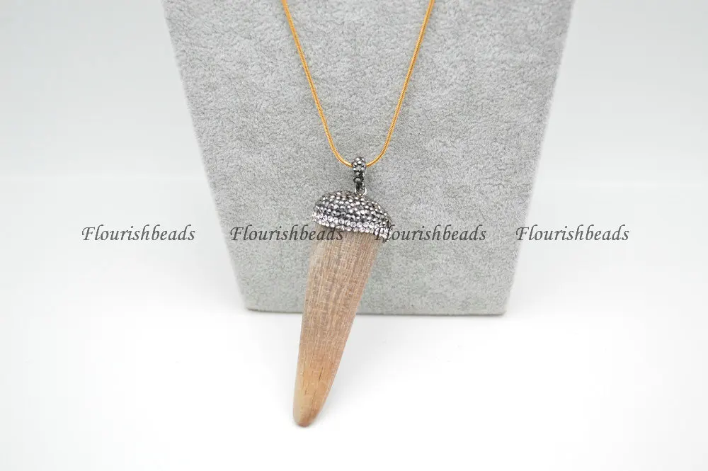 Surface Cutting Natural OX Horn Bone Pendant Linked Chains Necklace Fashion Jewelry Black Glass Beads setting | Украшения и