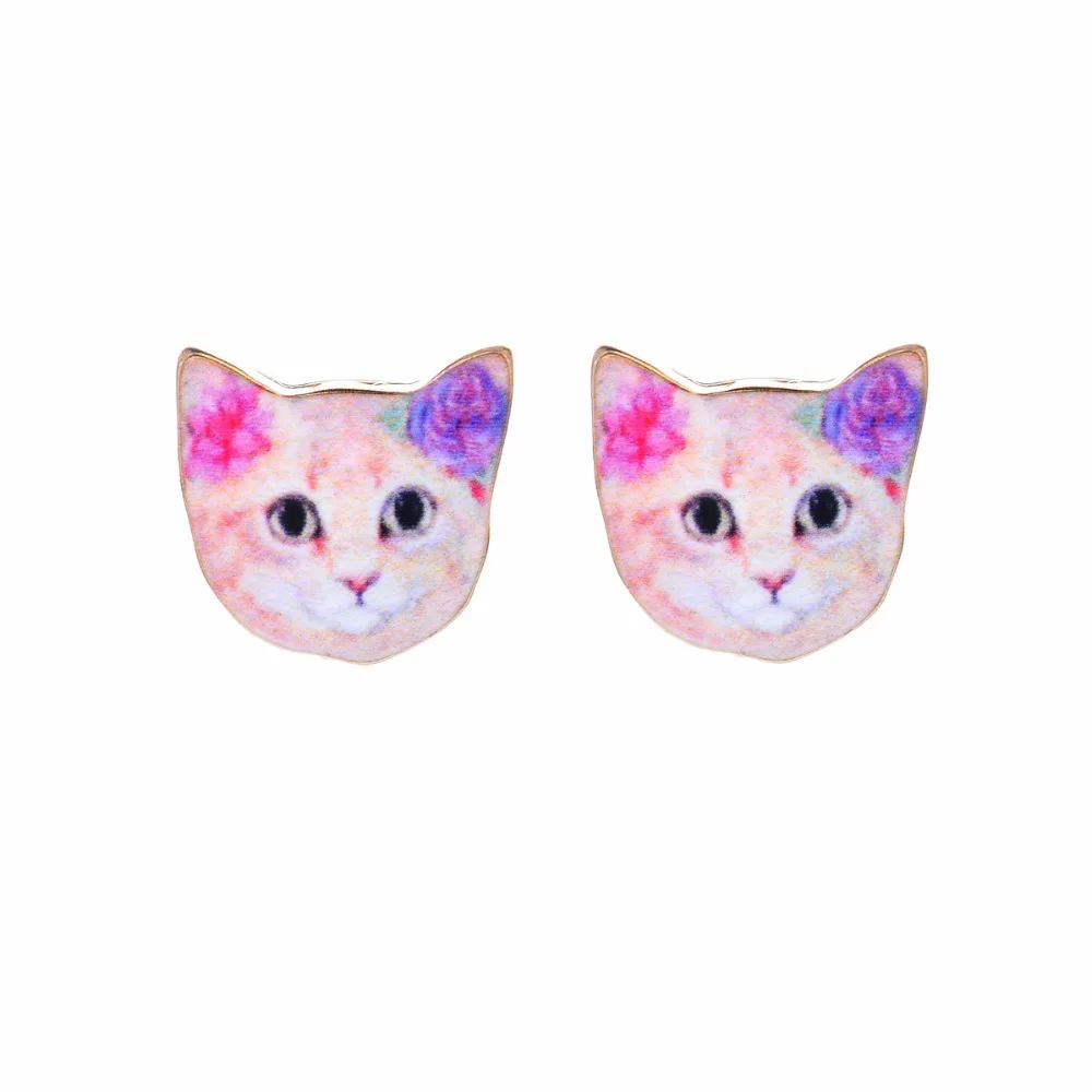 yiustar Pink Haired Cute Cat Stud Earring for Women Offbeat Jewelry Oil Painted Girls Gifts OED074 | Украшения и аксессуары