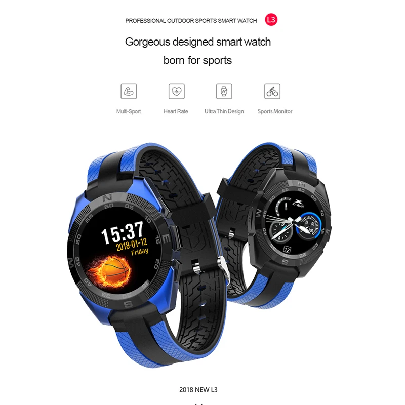 L3 профессиональные спортивные Смарт часы ios android Heart Rate Bluetooth звонки off line Alipay 9 мм
