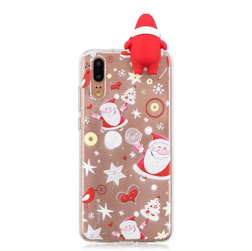 Phone Case For Huawei P20 Pro P10 P9 P8 Lite 2017 3D Cartoon Christmas Santa Claus Elk Gift Soft TPU Back Cover |