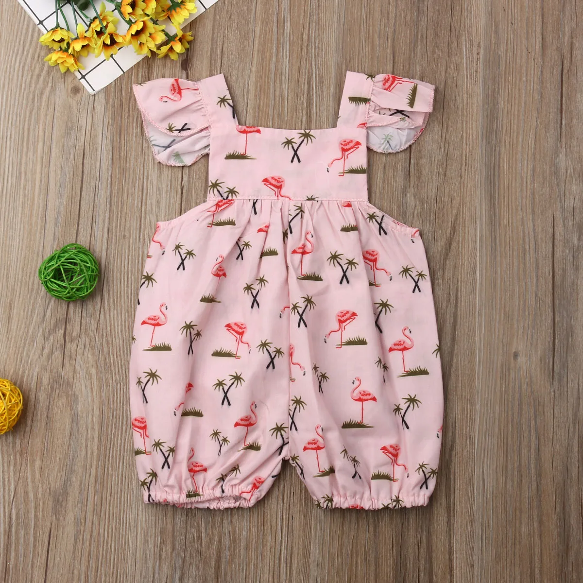 Милый комбинезон Фламинго с оборками для маленьких девочек розовый короткими