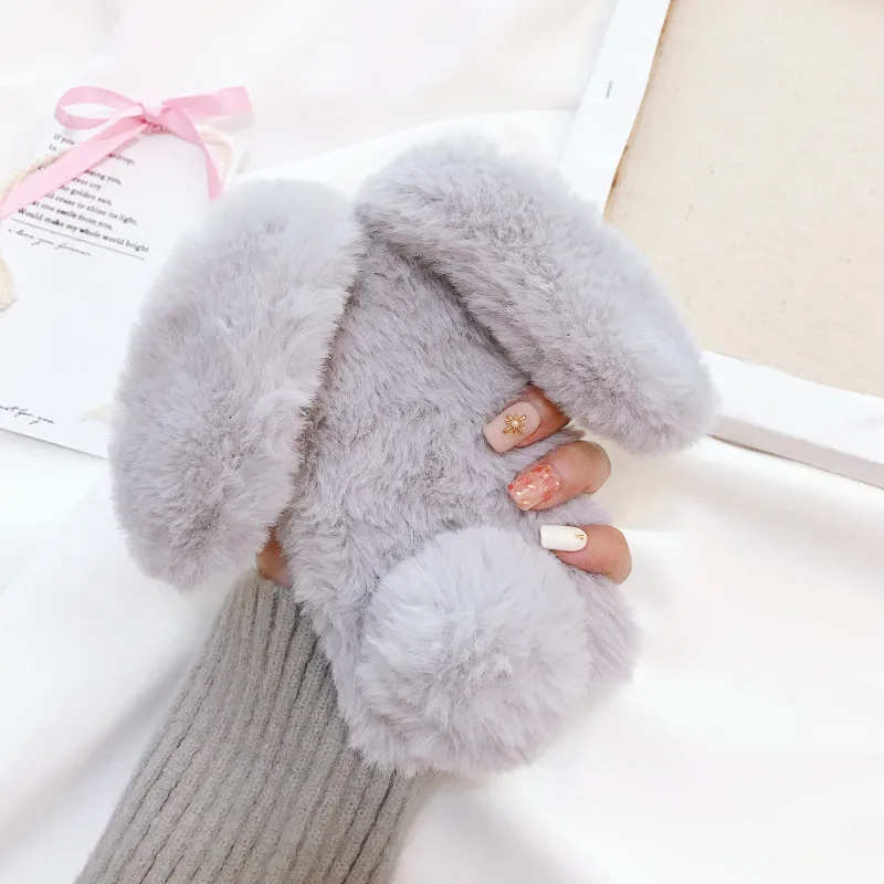 For Huawei P40 Pro Plus Lite E P30 P20 Bling Plush Bunny Phone Case Cute Fluffy Rabbit Hair Fur Cover Honor V20 20 V30 30S | Мобильные